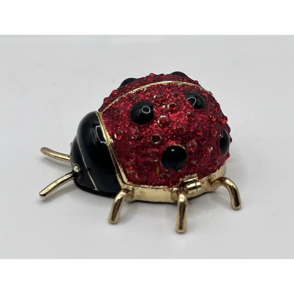 Gold Plated Jeweled Sparkling Ladybug Hinged Trinket Box